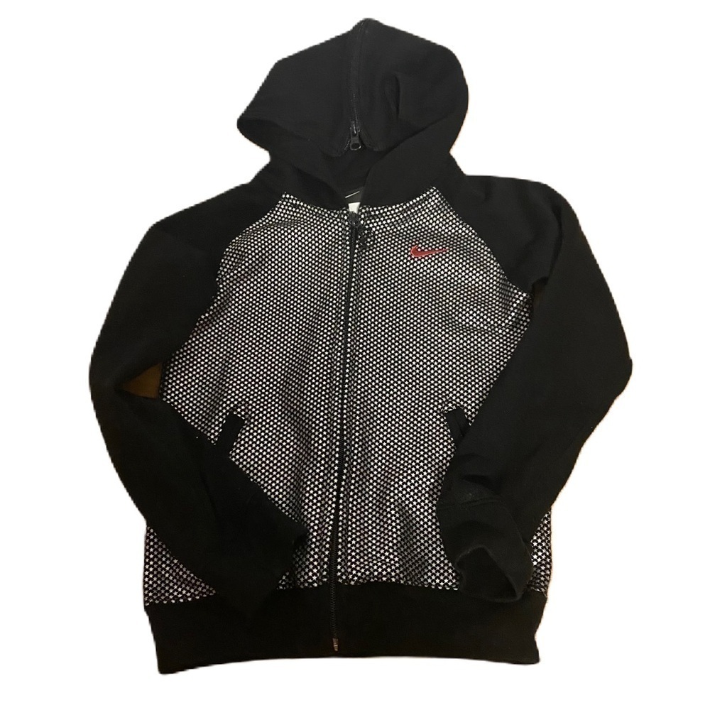 Nike Full Zip Sweatshirt Sz 6X Black Silver Hooded Girls Star Print Kids